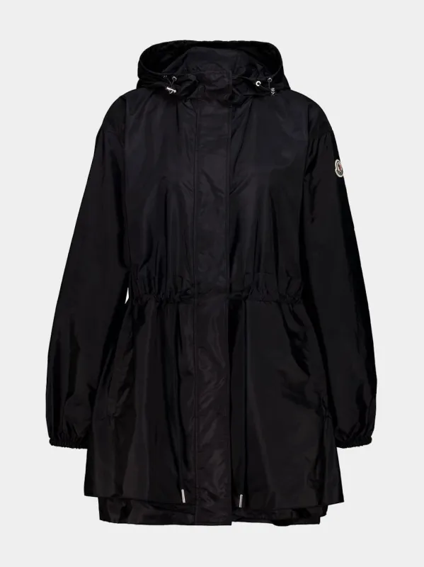 Black Hooded Ruched Rain Jacket made by Moncler