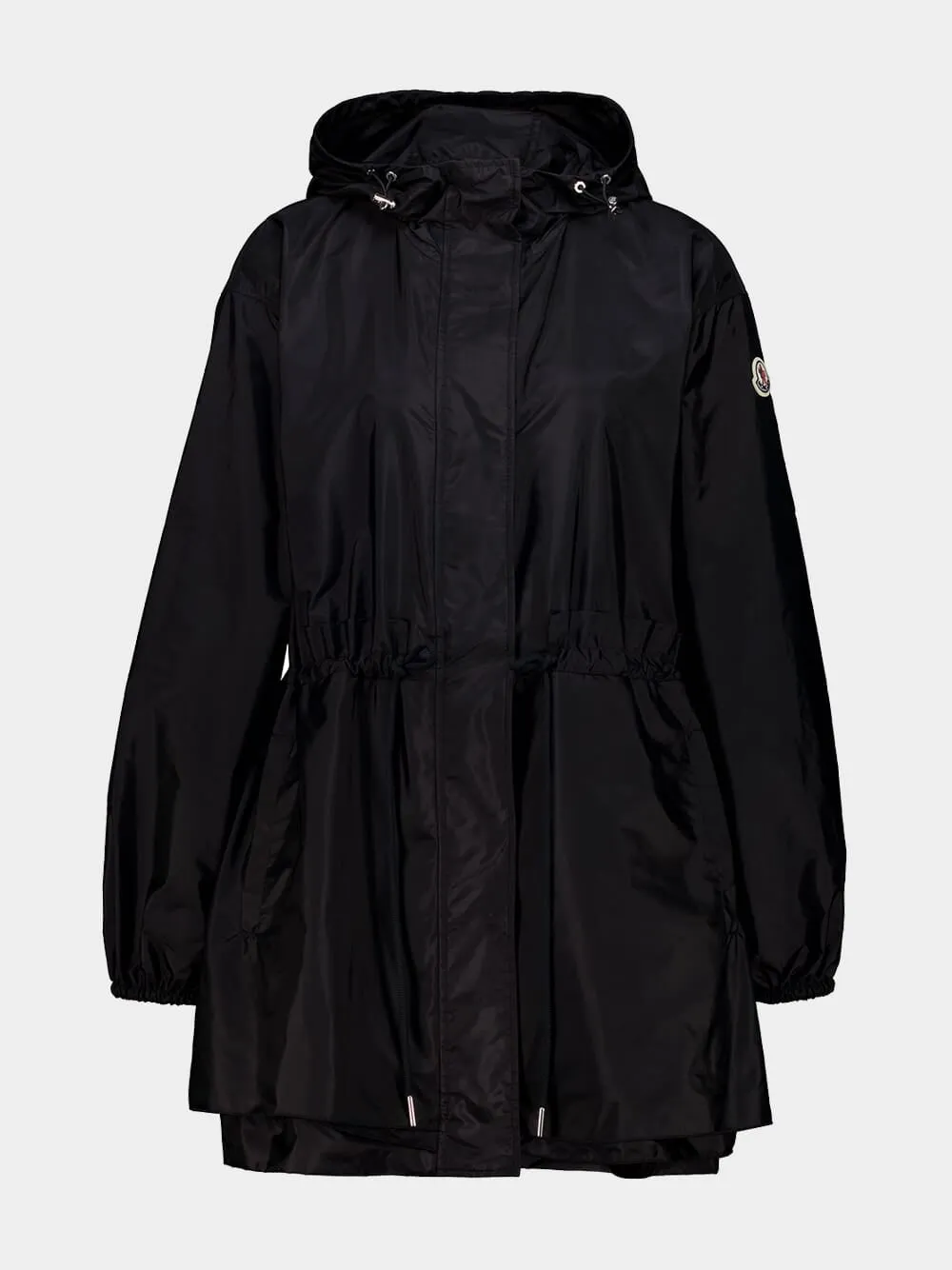 Black Hooded Ruched Rain Jacket sold by Fashion Clinic