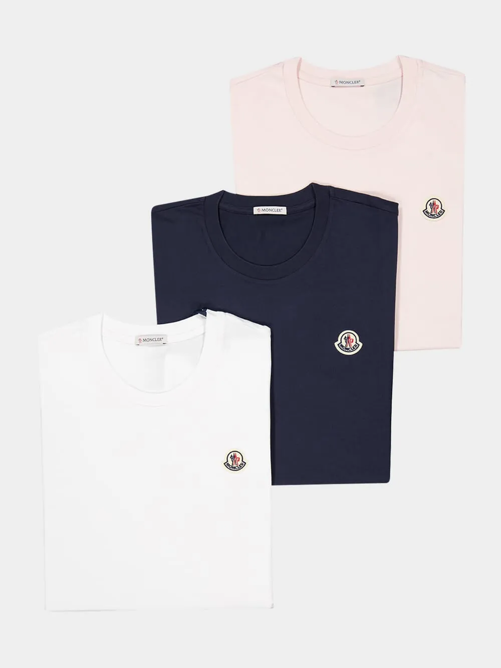 Cotton Logo T-Shirt Trio in White Navy and Light Pink sold by Fashion Clinic