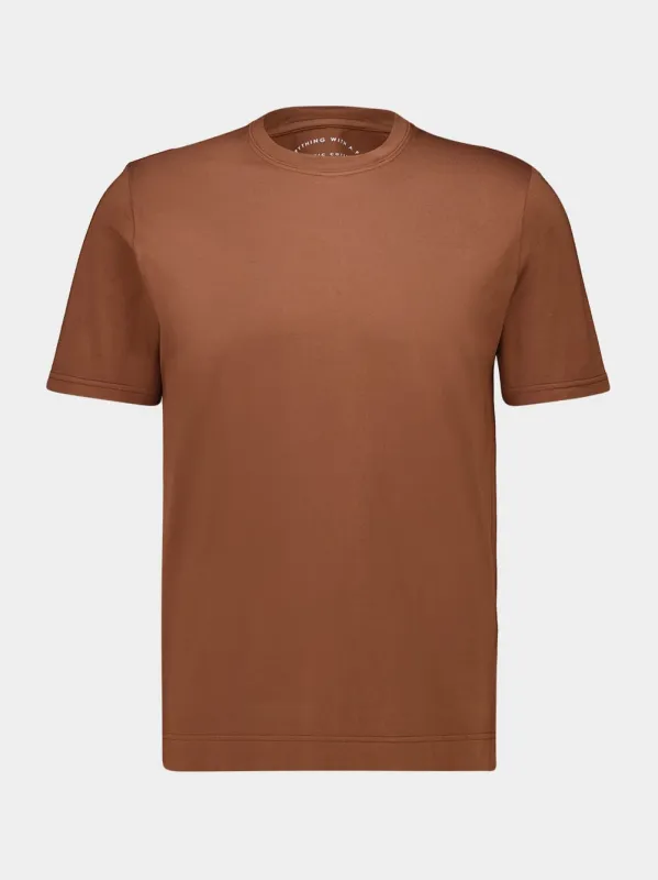 Sienna Brown Knitted Cotton T-Shirt made by Fedeli