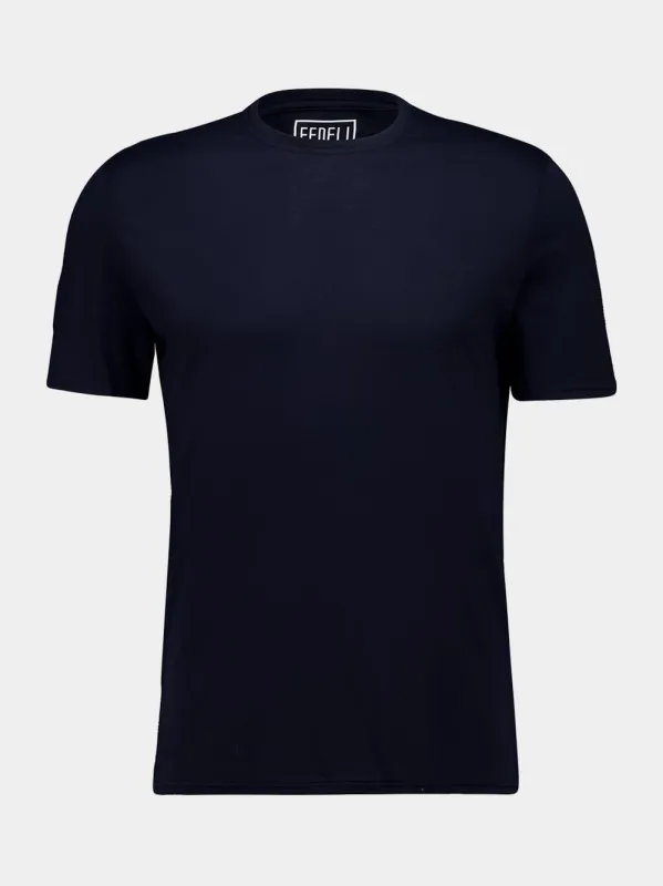 Midnight Blue Knitted Cotton T-Shirt made by Fedeli