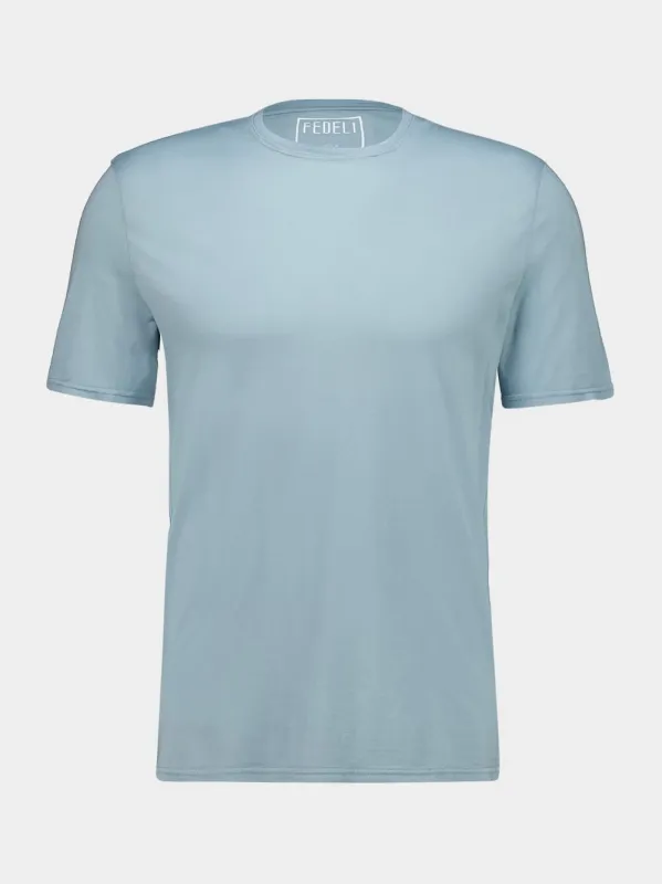 Light Cyan Knitted Cotton T-Shirt made by Fedeli