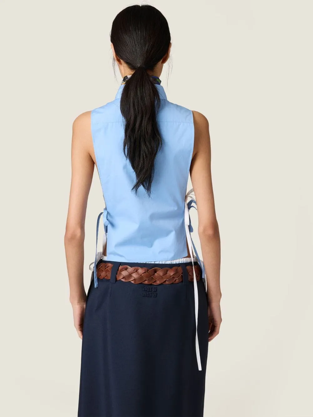 Light Blue Sleeveless Poplin Shirt sold by Fashion Clinic product image thumbnail 3