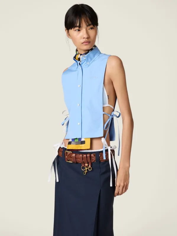 Light Blue Sleeveless Poplin Shirt made by Miu Miu