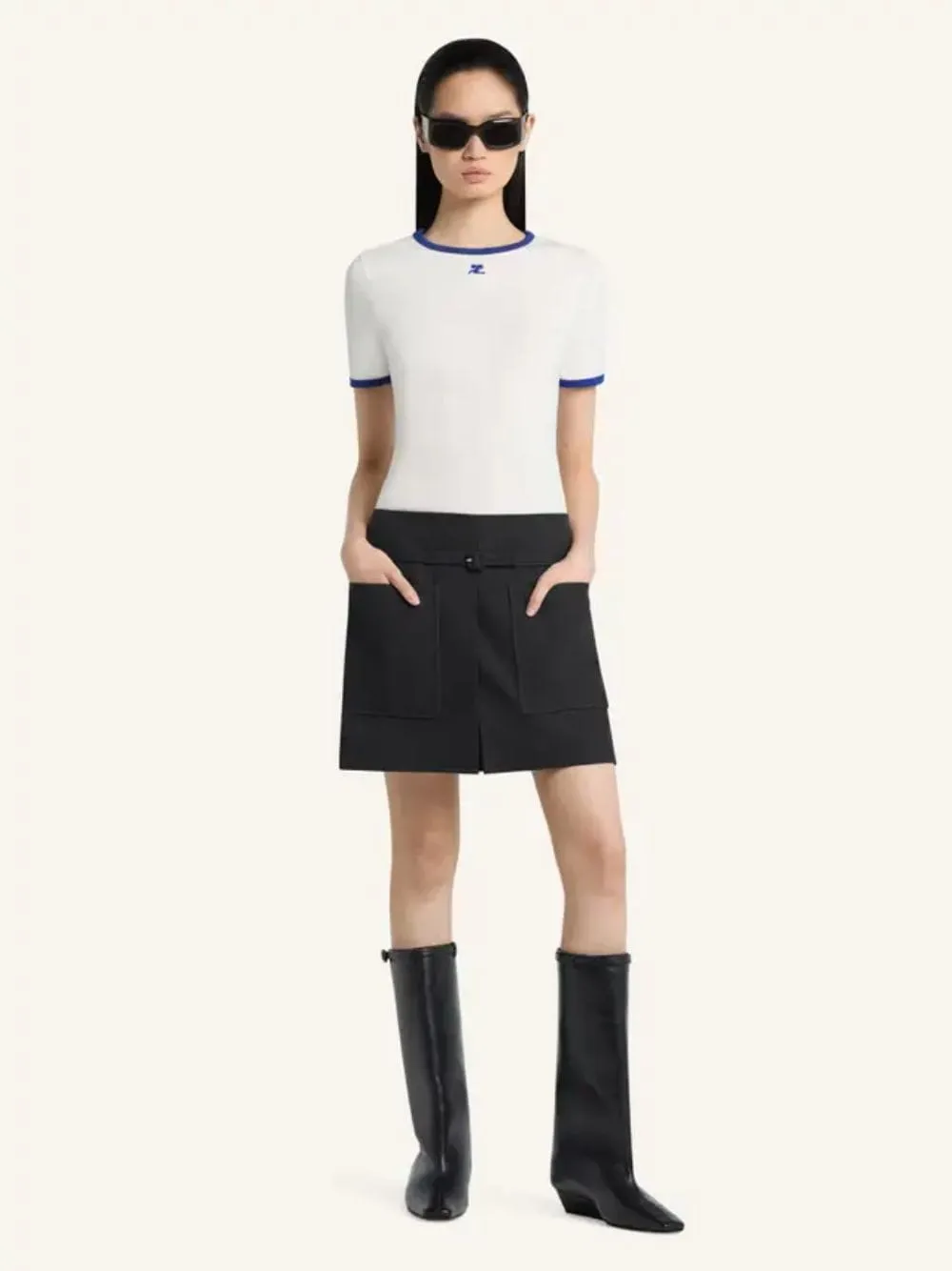 White and Mineral Blue Contrast Cotton T-Shirt sold by Fashion Clinic product image thumbnail 2