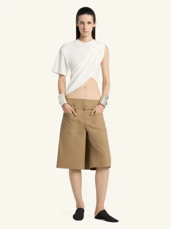 White Asymmetrical Twist Cotton T-Shirt made by Courreges