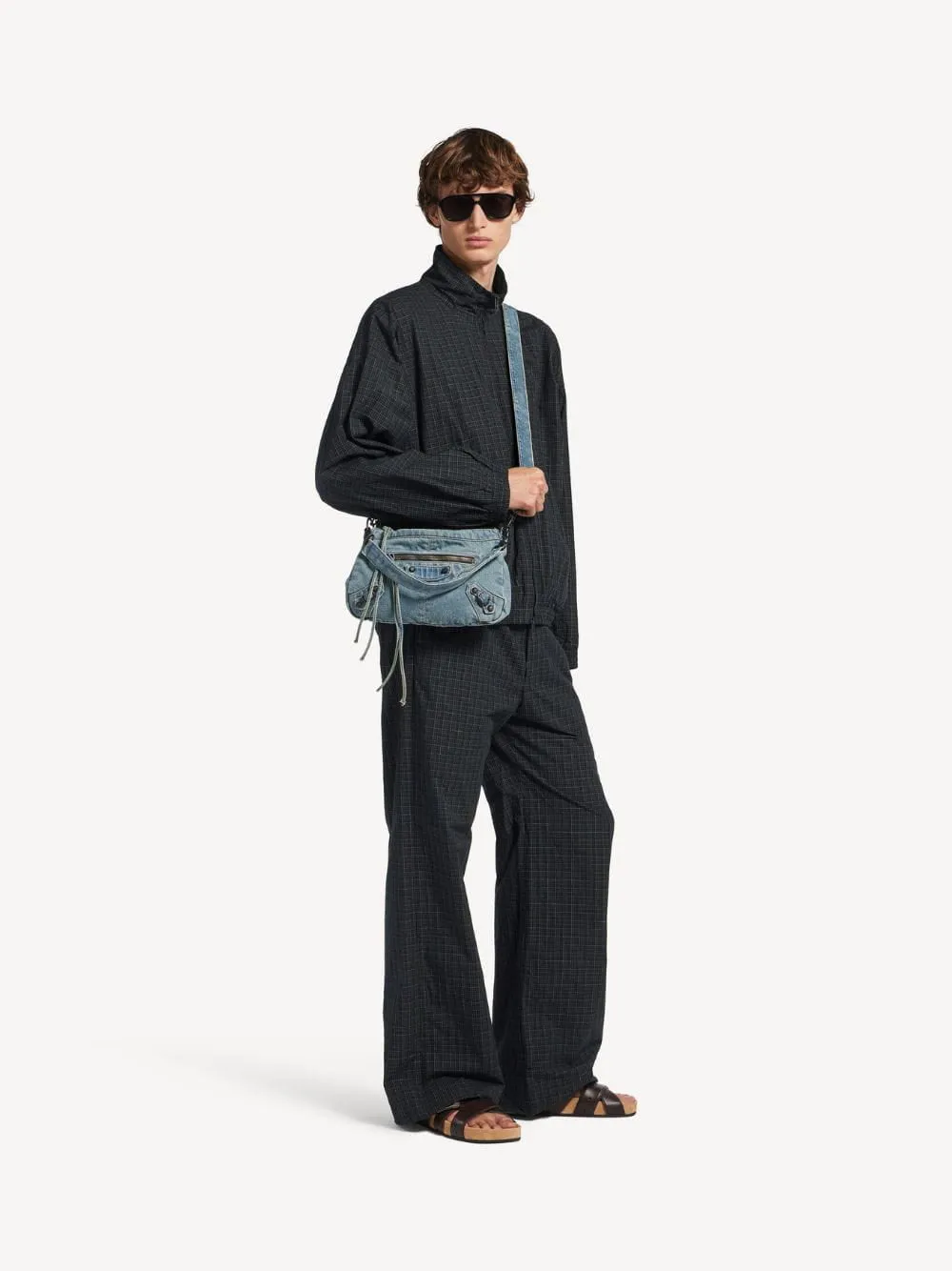 Navy Micro Tartan Track Jacket sold by Fashion Clinic product image thumbnail 2