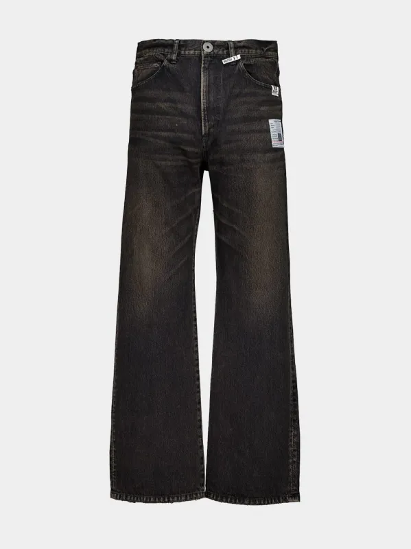 Black Vintage-Wash Flared Denim Jeans made by Maison MIHARA YASUHIRO