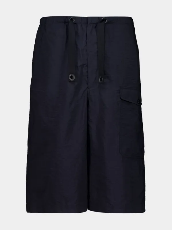 Squid Ink Washed Technical Cotton Cargo Shorts made by Lemaire