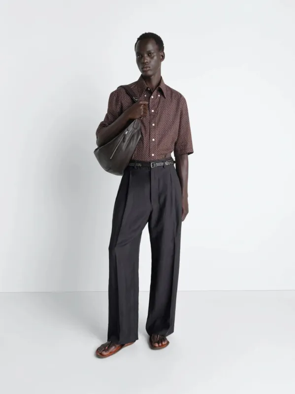 Ash Black Pleated Viscose Linen Tailored Pants made by Lemaire