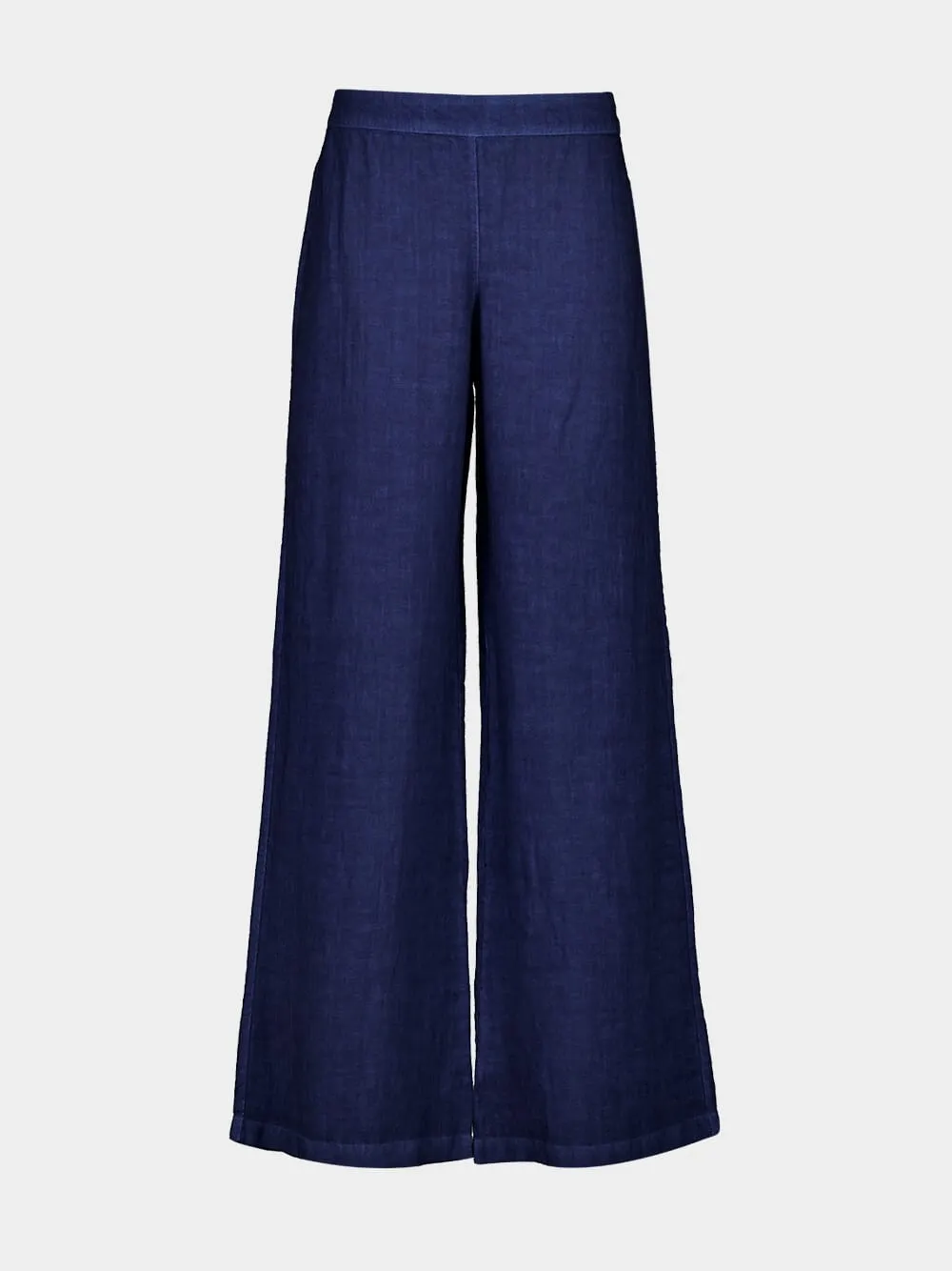 Navy Blue Wide-Leg Linen Trousers sold by Fashion Clinic