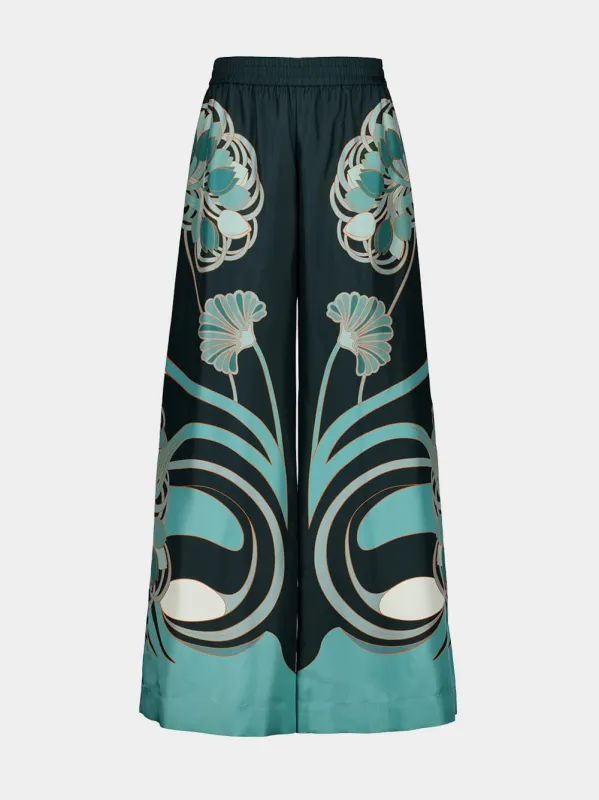 Dark Green Placée Silk Palazzo Pants made by LA DoubleJ