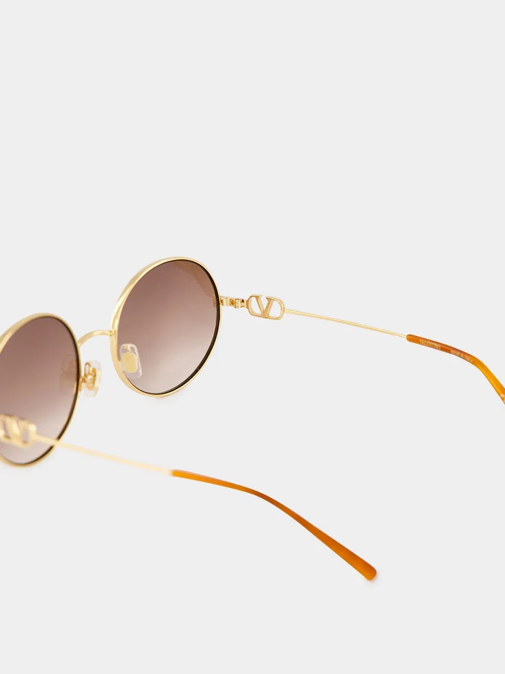 Gold and Brown V Logo Round Sunglasses sold by Fashion Clinic product image thumbnail 4