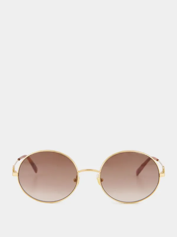 Gold and Brown V Logo Round Sunglasses made by Valentino Garavani