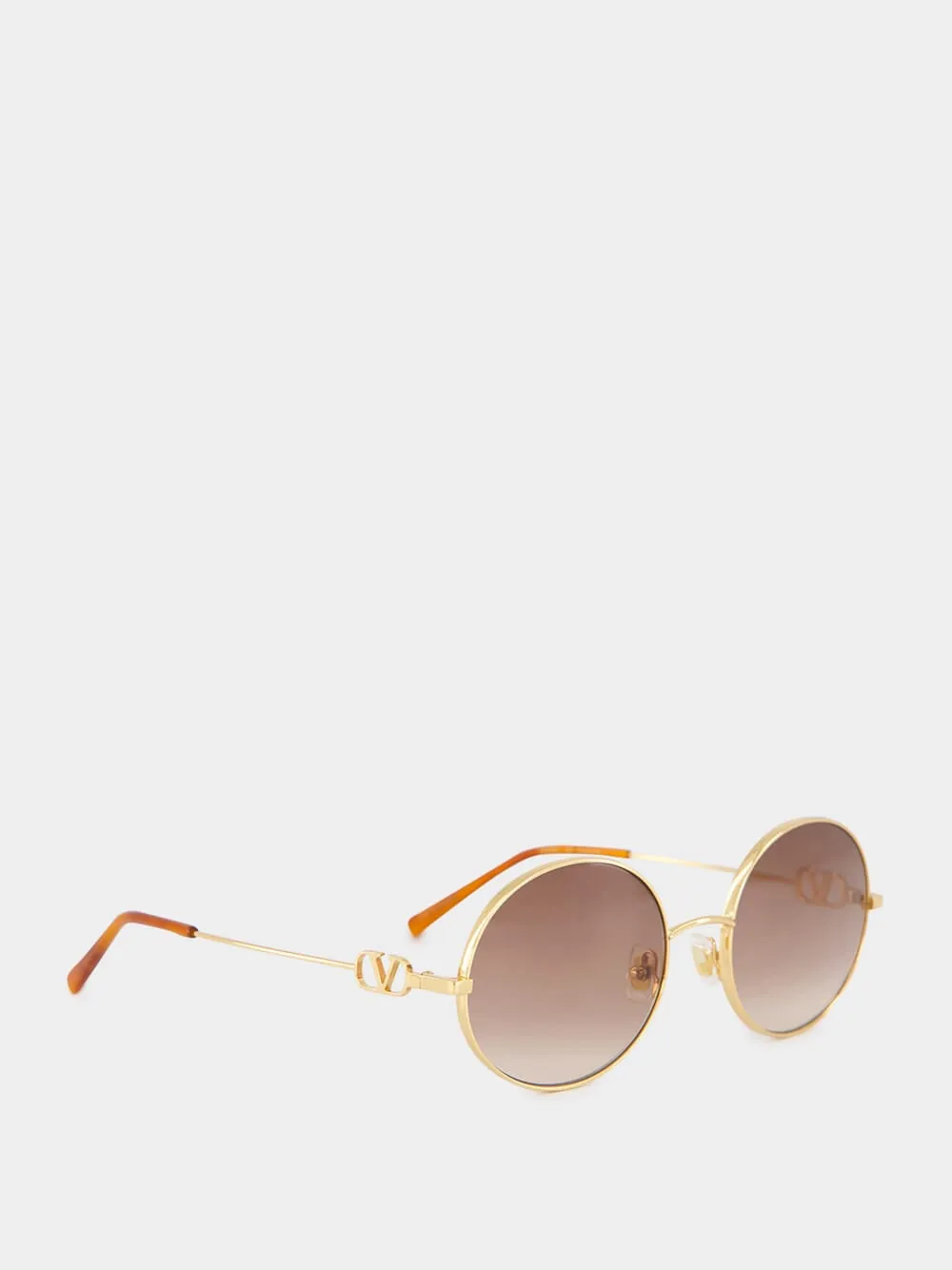 Gold and Brown V Logo Round Sunglasses sold by Fashion Clinic product image thumbnail 2
