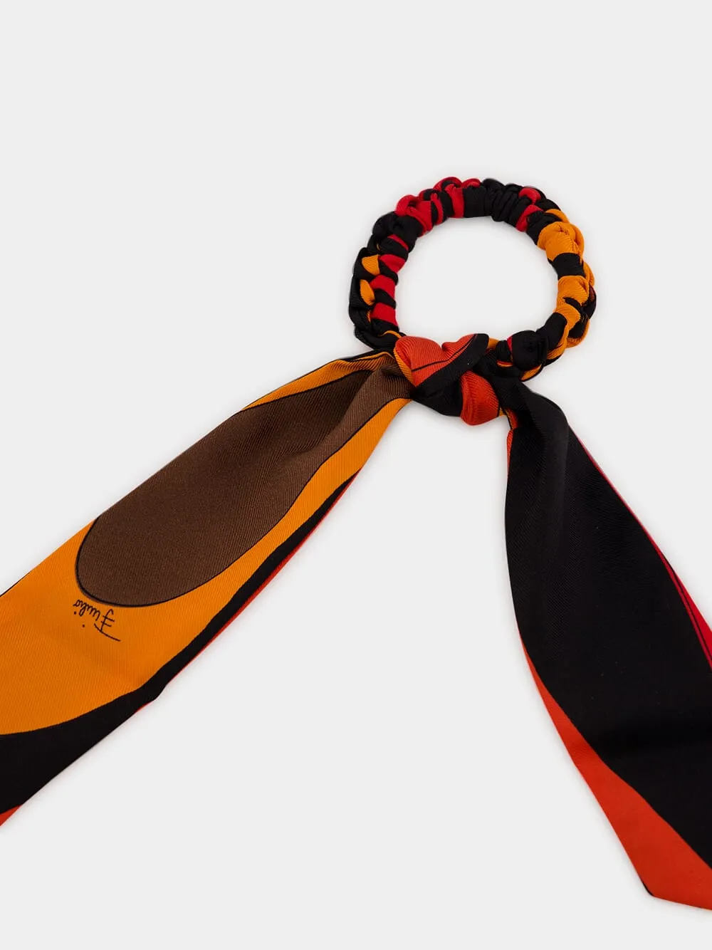 Black and Orange Silk Hair Tie with Foulard sold by Fashion Clinic product image thumbnail 3