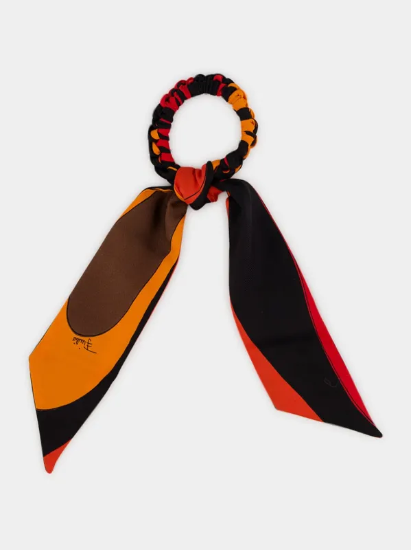 Black and Orange Silk Hair Tie with Foulard made by Emilio Pucci