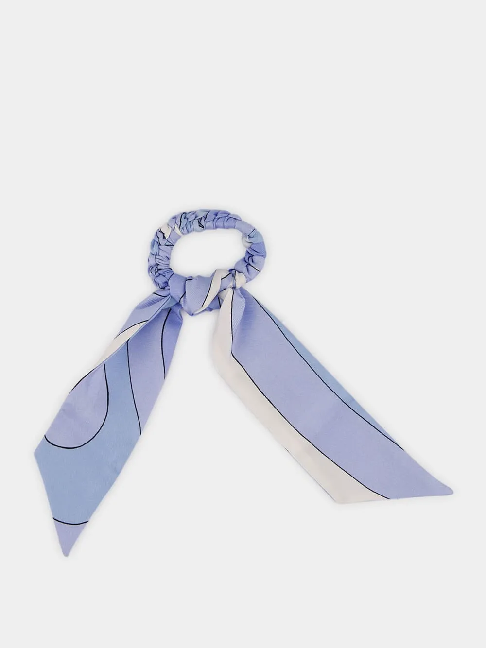 Pale Blue Silk Hair Tie with Foulard sold by Fashion Clinic