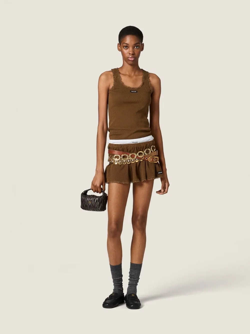 Cocoa Brown Garment-Dyed Cotton Miniskirt sold by Fashion Clinic