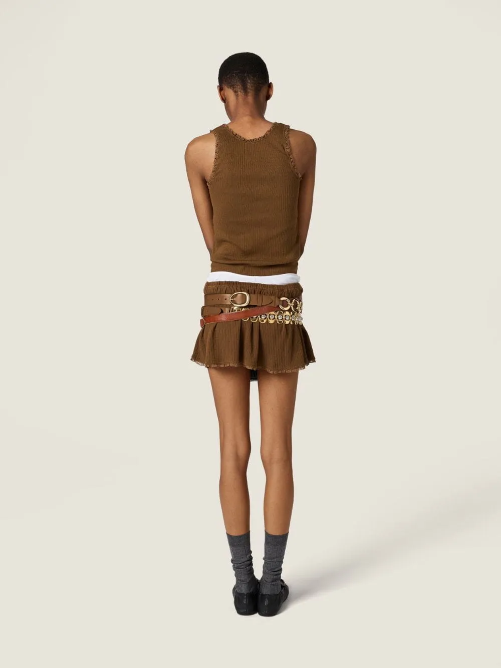 Cocoa Brown Garment-Dyed Cotton Miniskirt sold by Fashion Clinic product image thumbnail 3