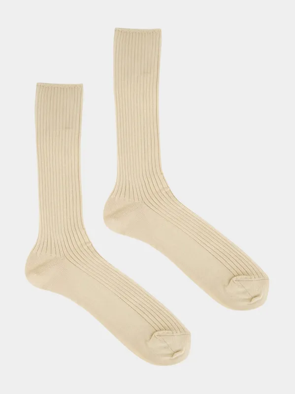 Beige Giza High Gauge Cotton Socks made by Auralee