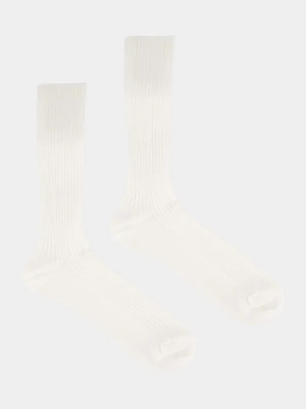 White Giza High Gauge Cotton Socks made by Auralee