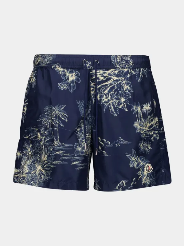 Navy Floral Print Swim Shorts made by Moncler