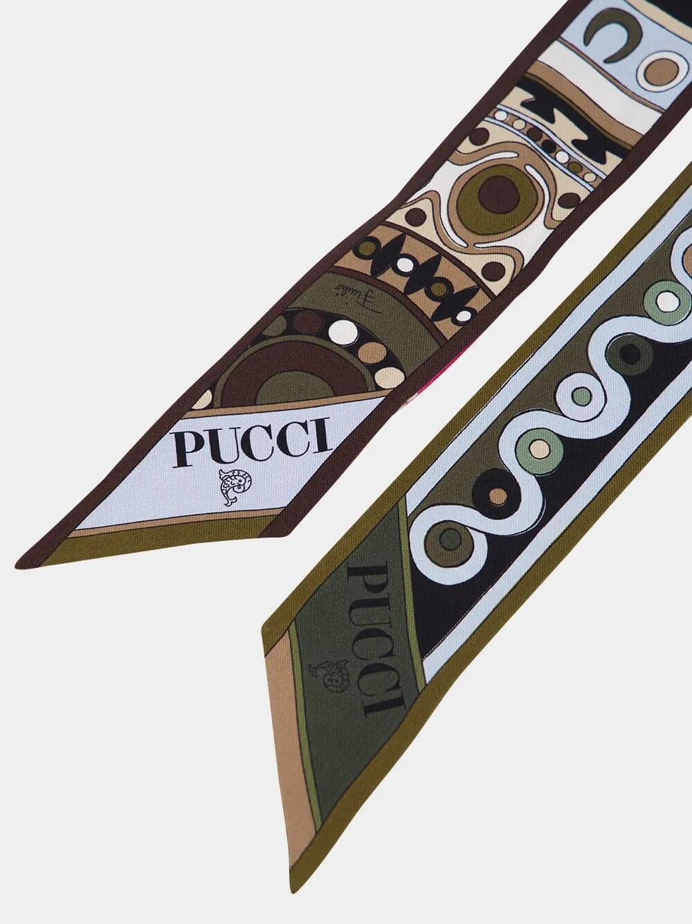 Khaki and Blue Mixed Print Silk Twill Bandeau Scarf sold by Fashion Clinic product image thumbnail 3