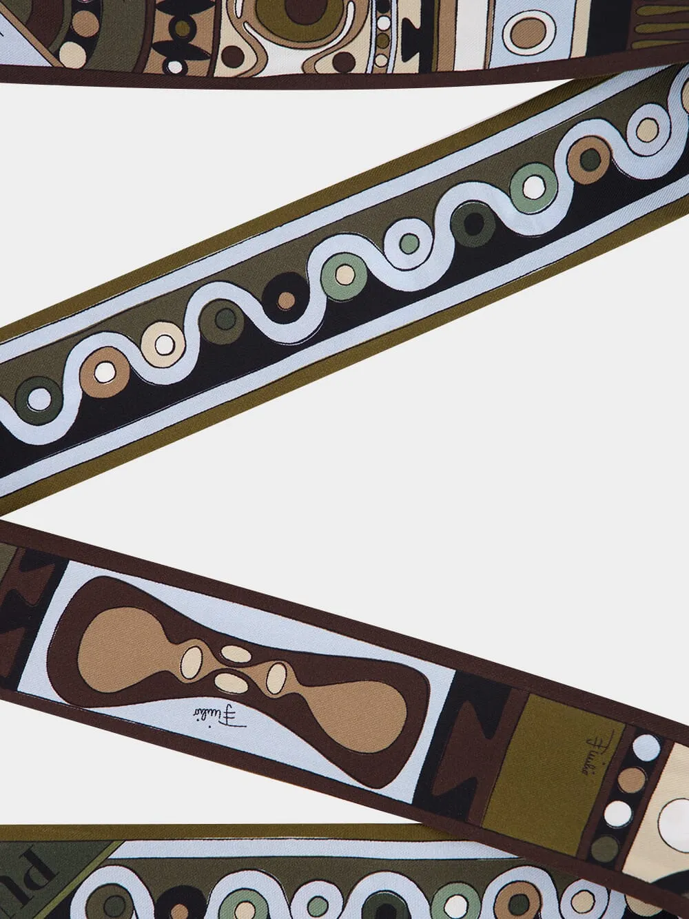 Khaki and Blue Mixed Print Silk Twill Bandeau Scarf sold by Fashion Clinic product image thumbnail 2