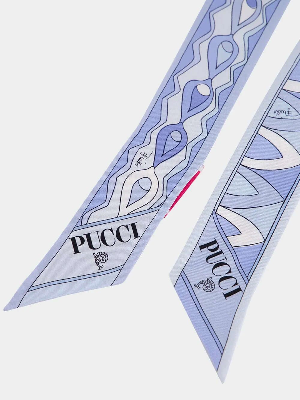 Pale Blue Mixed Print Silk Twill Bandeau Scarf sold by Fashion Clinic product image thumbnail 4