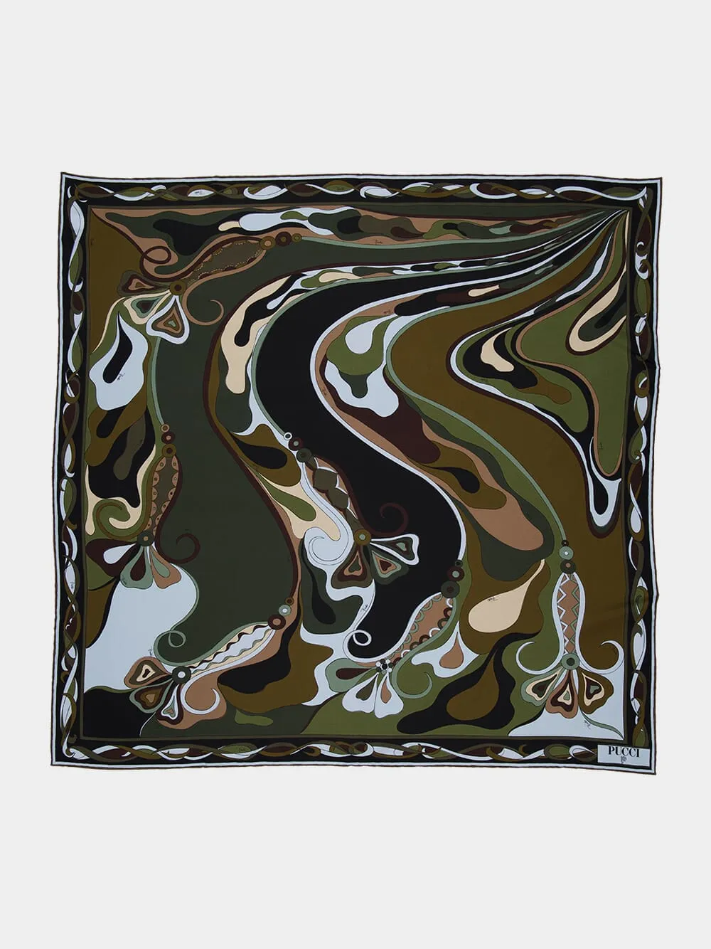 Khaki and Blue Orchidee Print Silk Carré sold by Fashion Clinic product image thumbnail 2