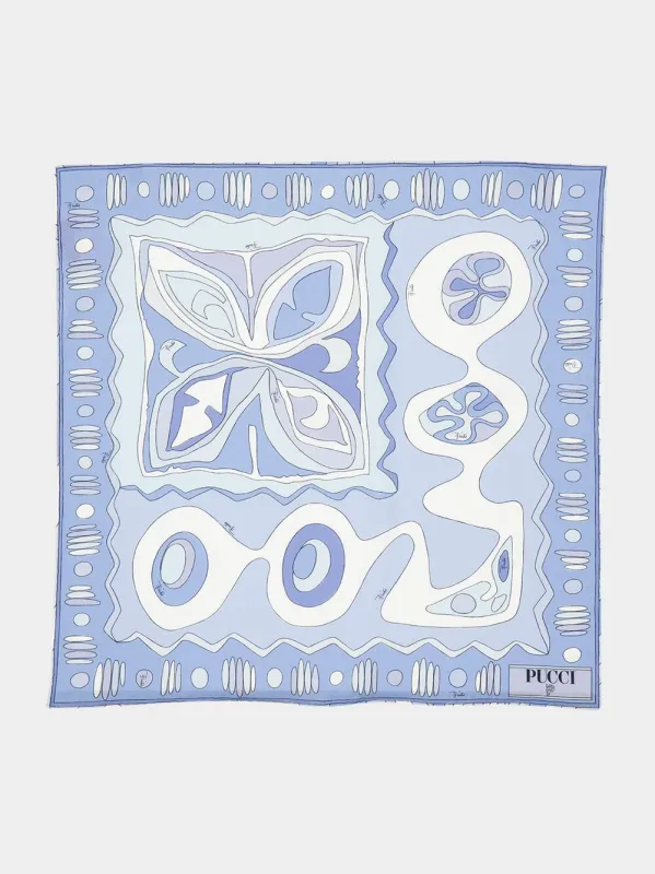Pale Blue Angoli Print Cotton Scarf made by Emilio Pucci