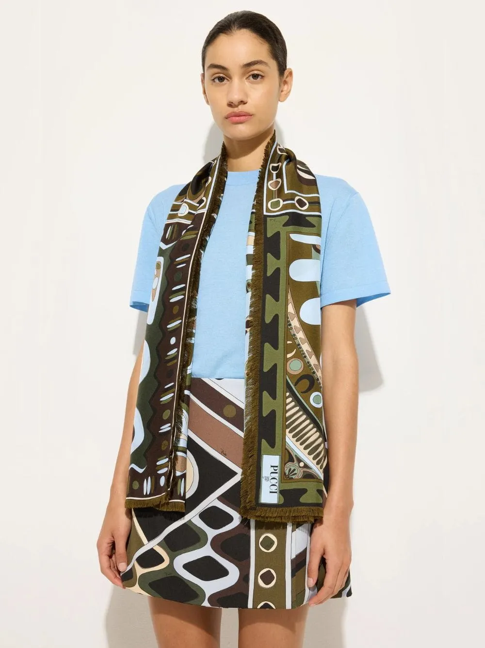 Khaki and Blue Mixed Print Silk Stole sold by Fashion Clinic product image thumbnail 2