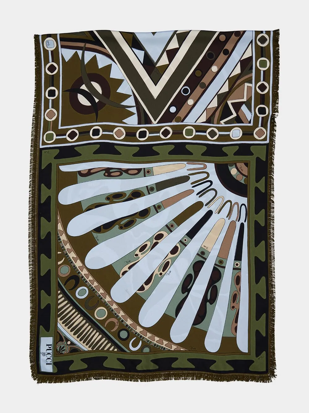 Khaki and Blue Mixed Print Silk Stole sold by Fashion Clinic product image thumbnail 3