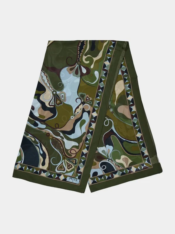 Khaki and Blue Orchidee Print Cotton Sarong made by Emilio Pucci