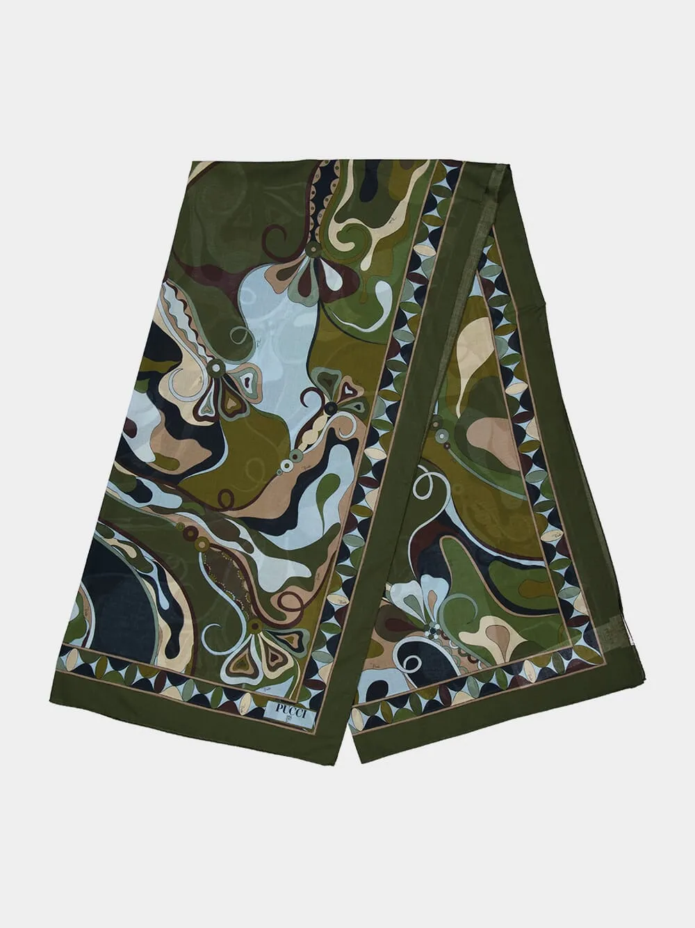 Khaki and Blue Orchidee Print Cotton Sarong sold by Fashion Clinic