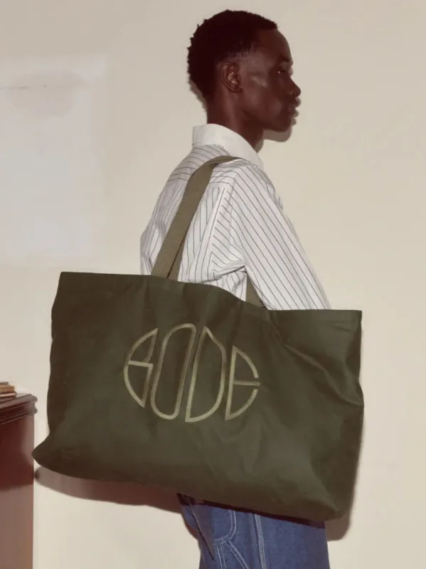 Green Waxed Cotton Zip Tote made by BODE