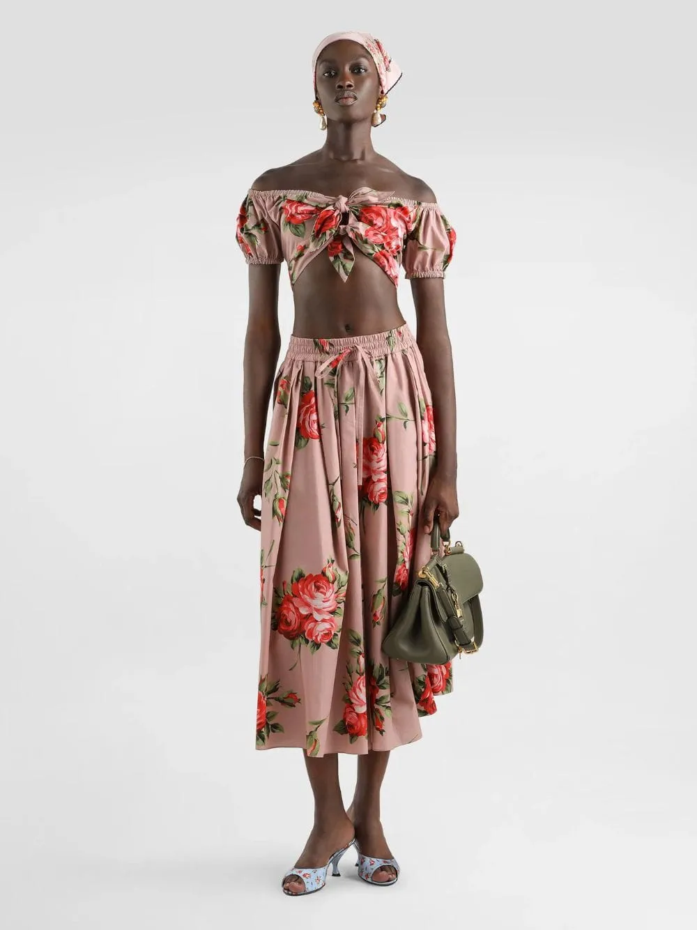 Rose Bouquet Print Pleated Midi Skirt sold by Fashion Clinic