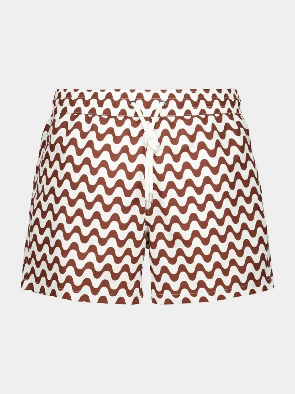 Brown and Ecru Copacabana Print Swim Shorts made by Fashion Clinic