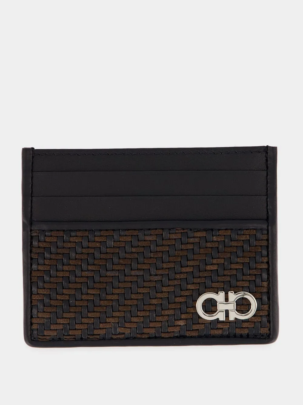 Brown and Black Woven Leather Card Holder sold by Fashion Clinic