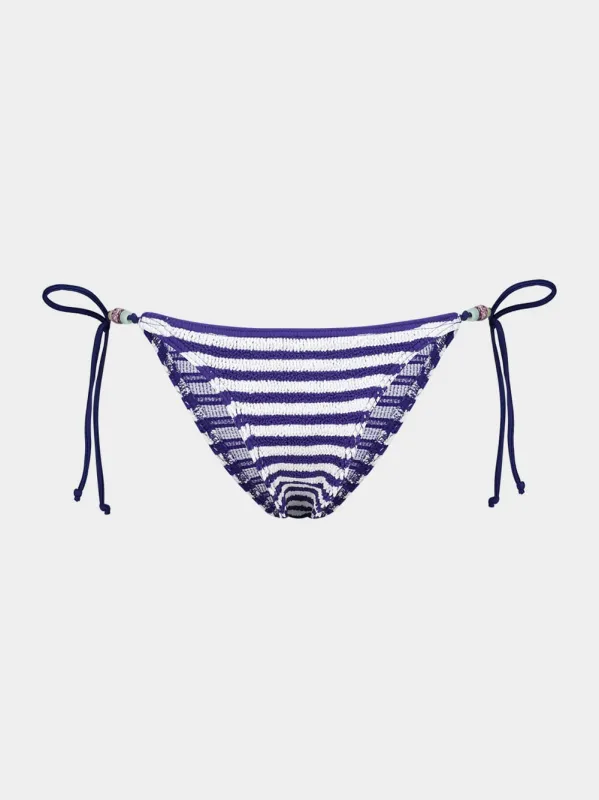 Navy and White Beaded Tie-Side Bikini Brief made by Bond-Eye