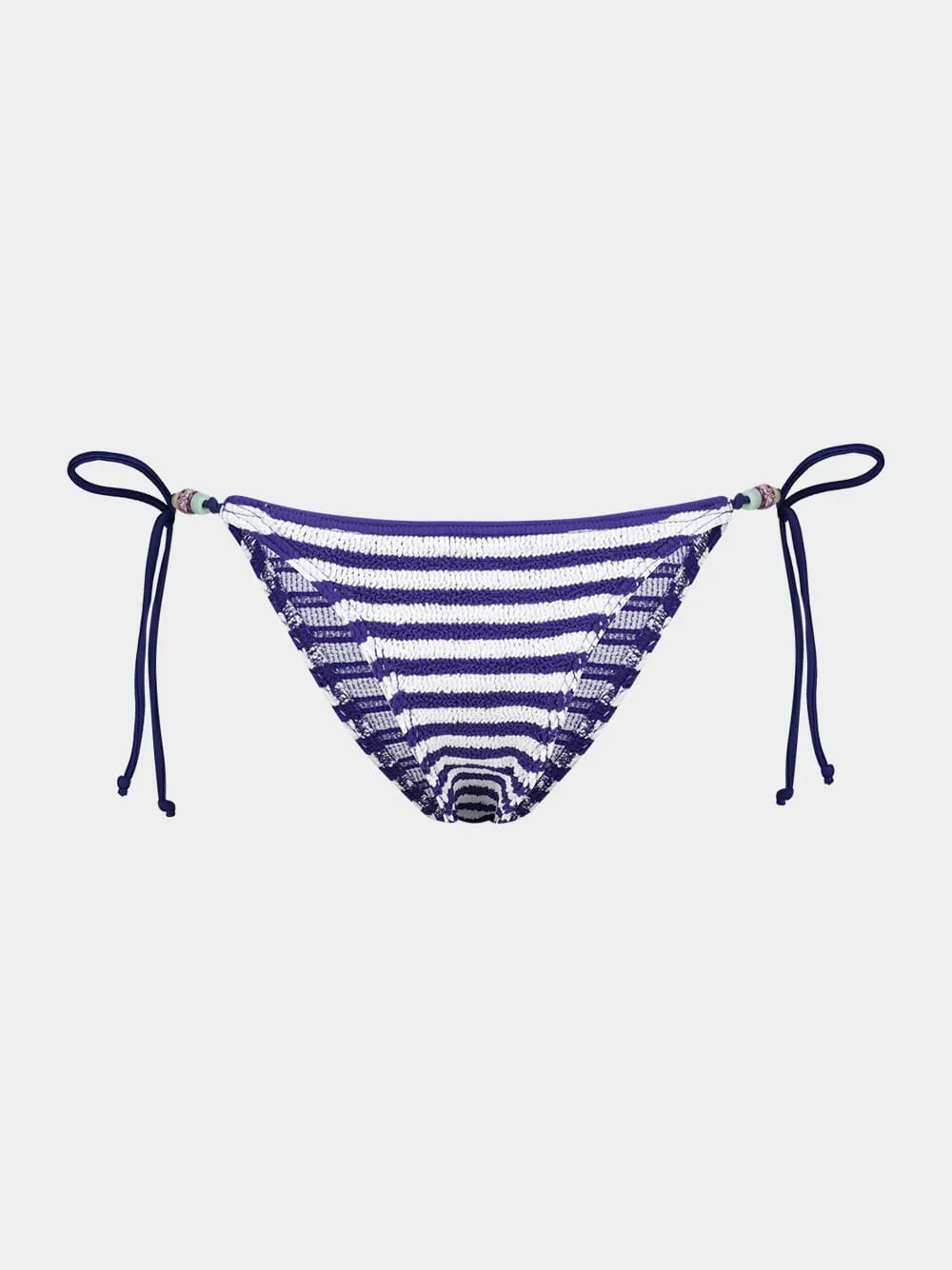 Navy and White Beaded Tie-Side Bikini Brief sold by Fashion Clinic
