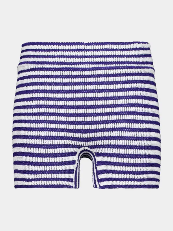 Navy and White Crinkle Dom Mini Shorts made by Bond-Eye
