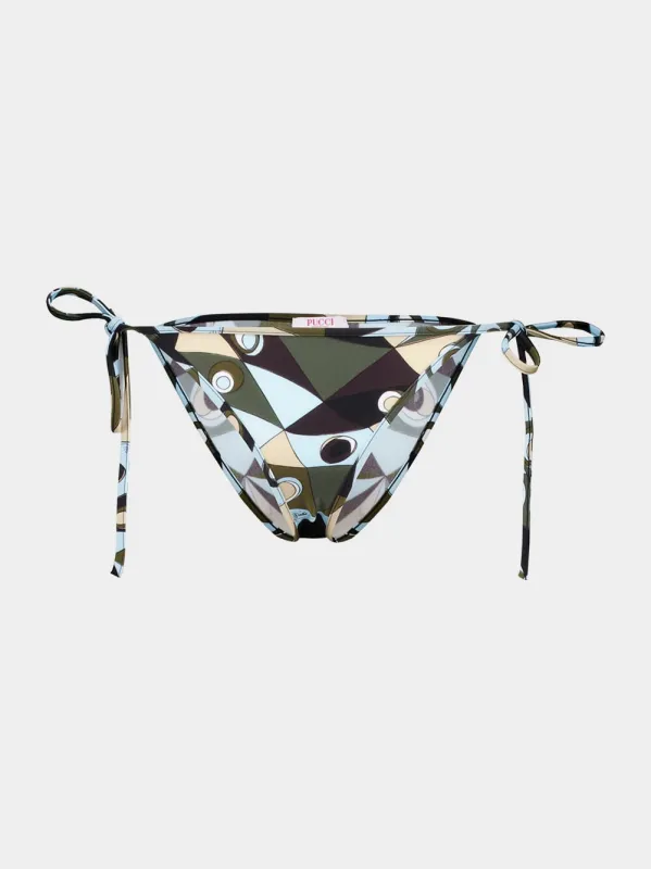 Khaki and Blue Occhi Print Bikini Bottom made by Emilio Pucci