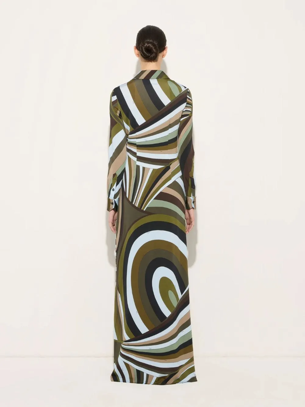 Khaki and Blue Iride Print Chemisier Dress sold by Fashion Clinic product image thumbnail 4