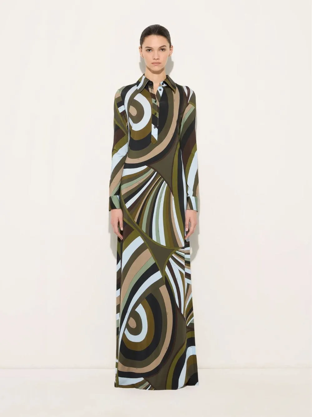 Khaki and Blue Iride Print Chemisier Dress sold by Fashion Clinic product image thumbnail 2