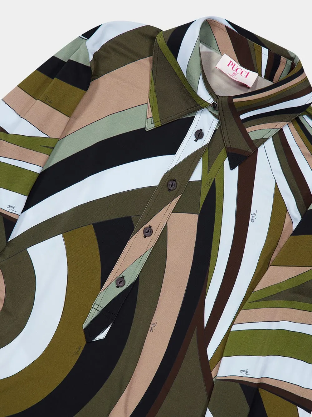 Khaki and Blue Iride Print Chemisier Dress sold by Fashion Clinic product image thumbnail 5