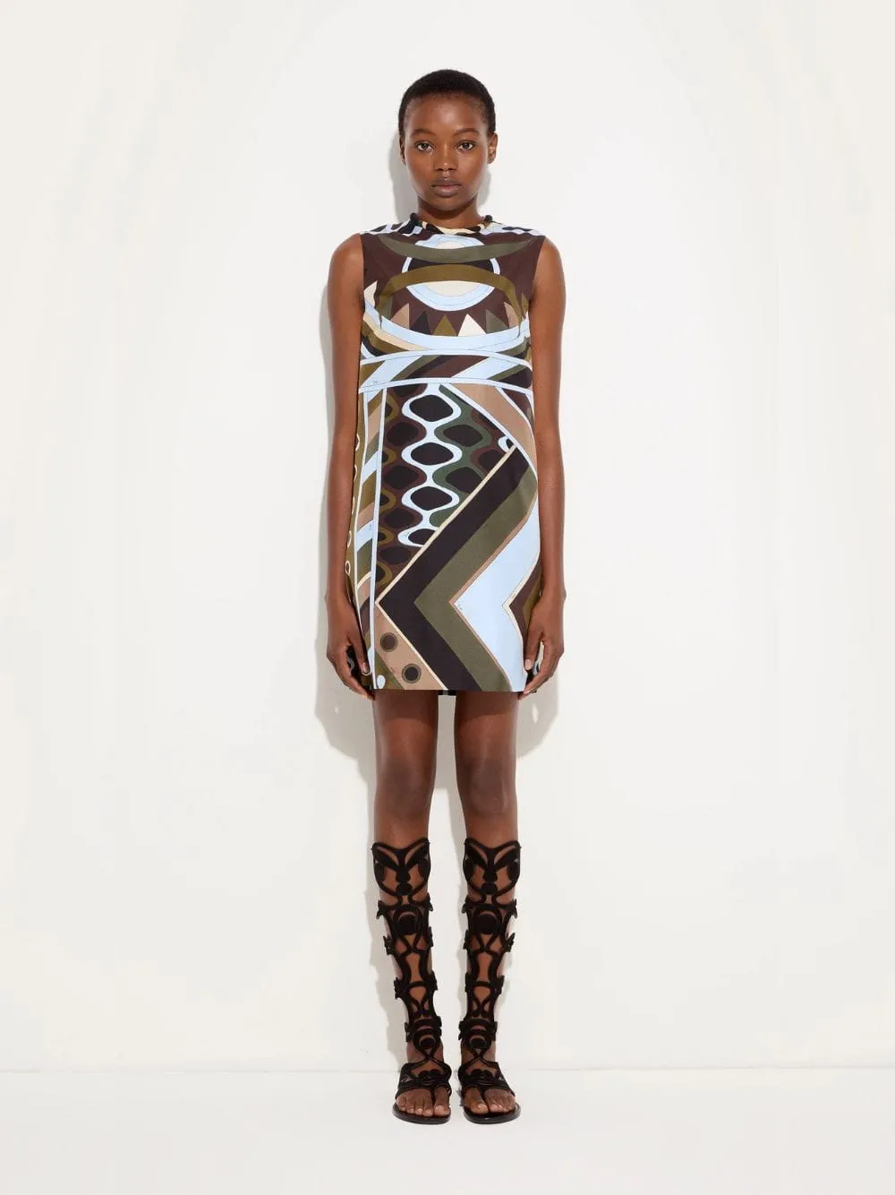 Khaki and Blue Vivara Silk Mini Dress sold by Fashion Clinic