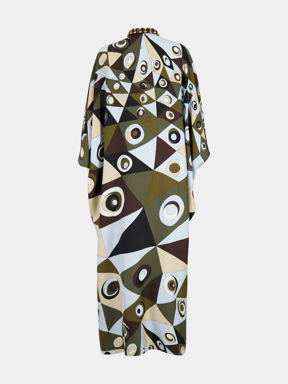 Khaki and Blue Occhi Silk Embellished Kaftan sold by Fashion Clinic product image thumbnail 2