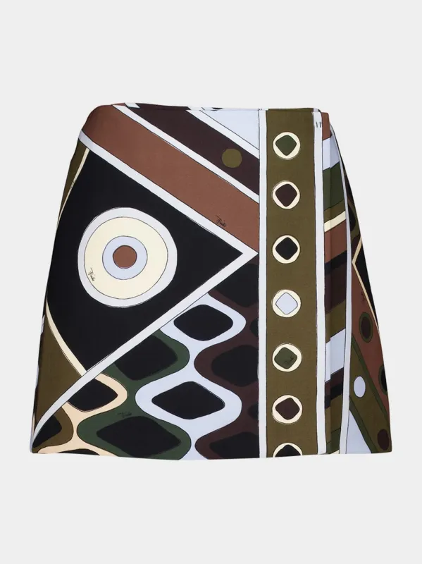 Khaki and Blue Vivara Print Wool Skirt made by Emilio Pucci